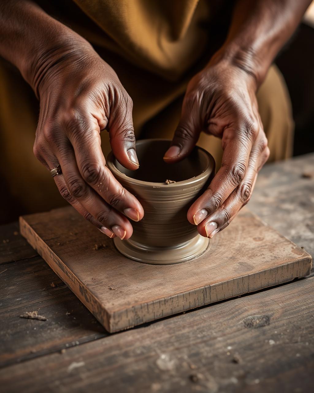 Woman artisan shaping clay